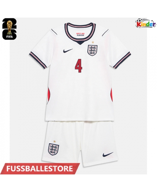 Günstige England Declan Rice #4 Heimtrikotsatz Kinder WM 2026 Kurzarm (+ Kurze Hosen)